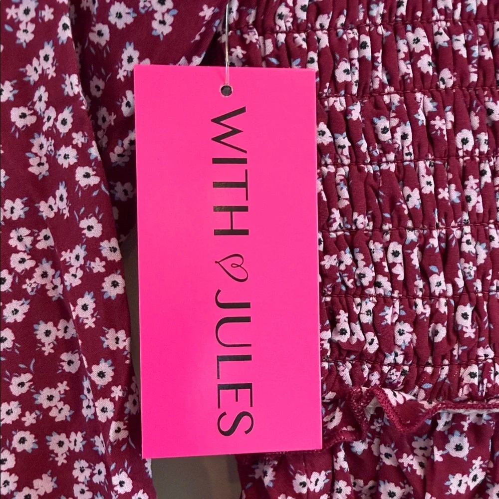 WITH JULES‎ Kids Floral Burgundy Dress with Long Sleeves Size 16